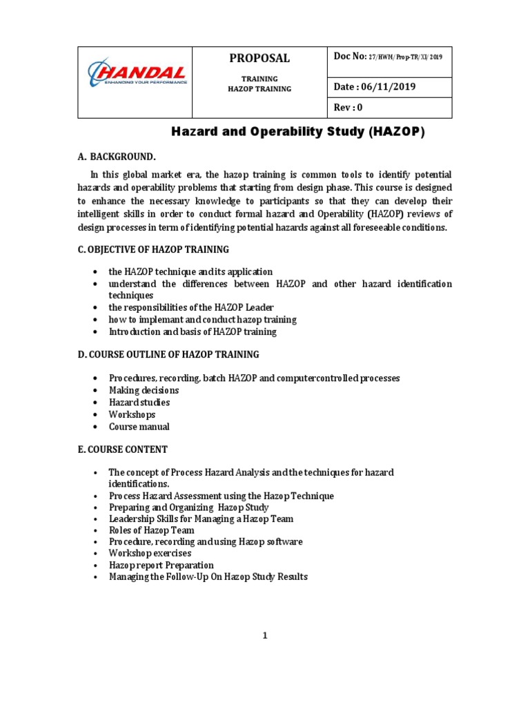 HAZOP Training Course Proposal | PDF | Safety | Engineering