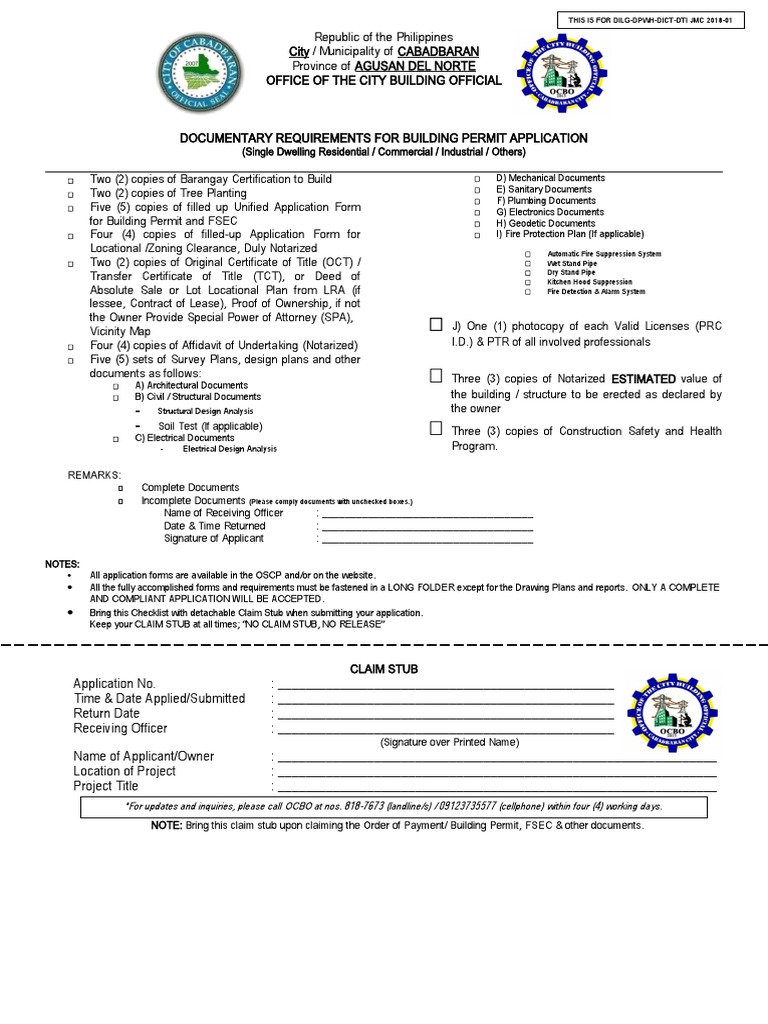 Building Permit Requirements in Cabadbaran | PDF | Notary Public ...
