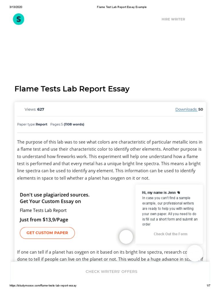 flame test lab essay