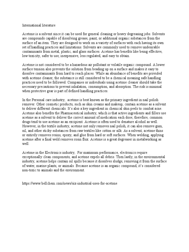 RRL Acetone International | PDF | Solvent | Toxicity