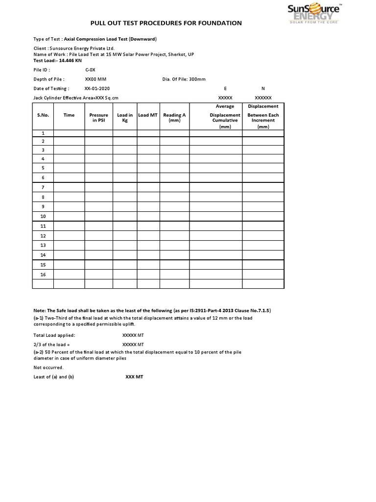 Pull Out Test Procedures for Piles | PDF | Deep Foundation | Mechanical ...