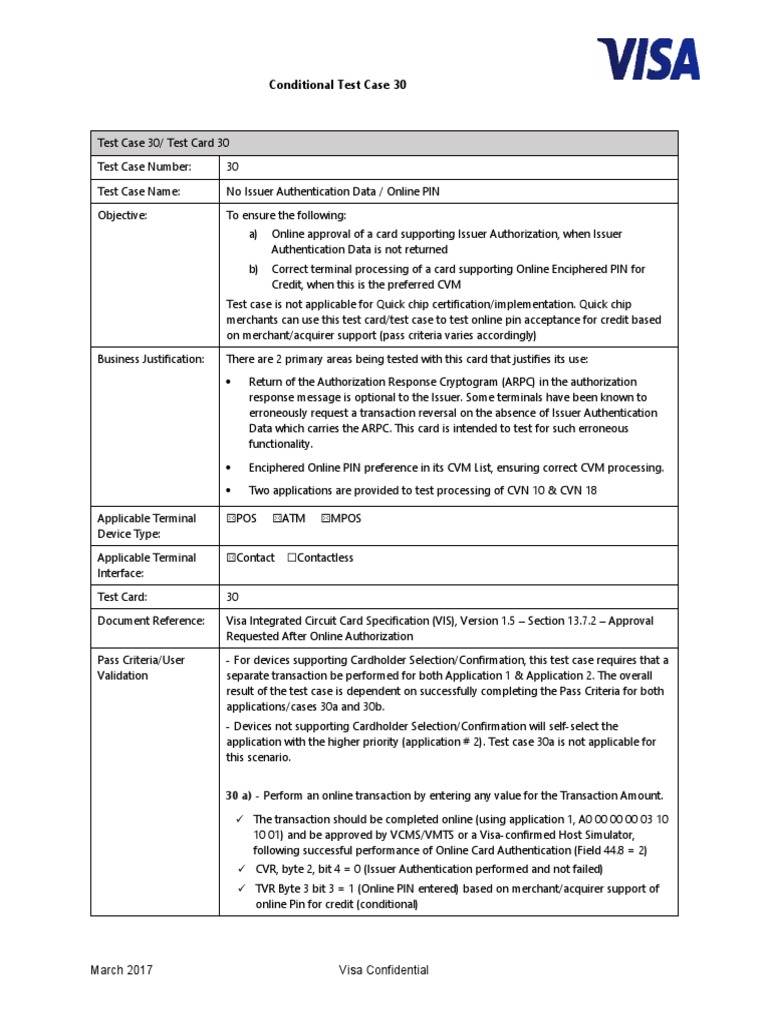 Test Case 30: Visa Card Authentication | PDF | Personal Identification ...