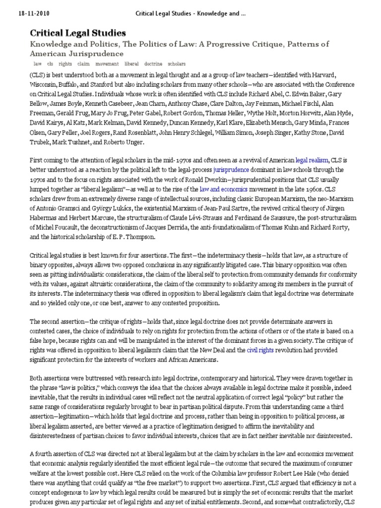 Critical Legal Studies Knowledge and Politics, The Politics of Law