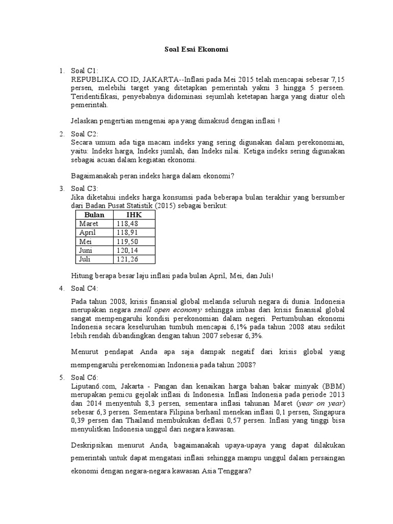 Soal Esai Ekonomi