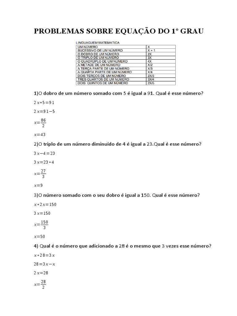Problemas de Equação do 1º Grau | PDF