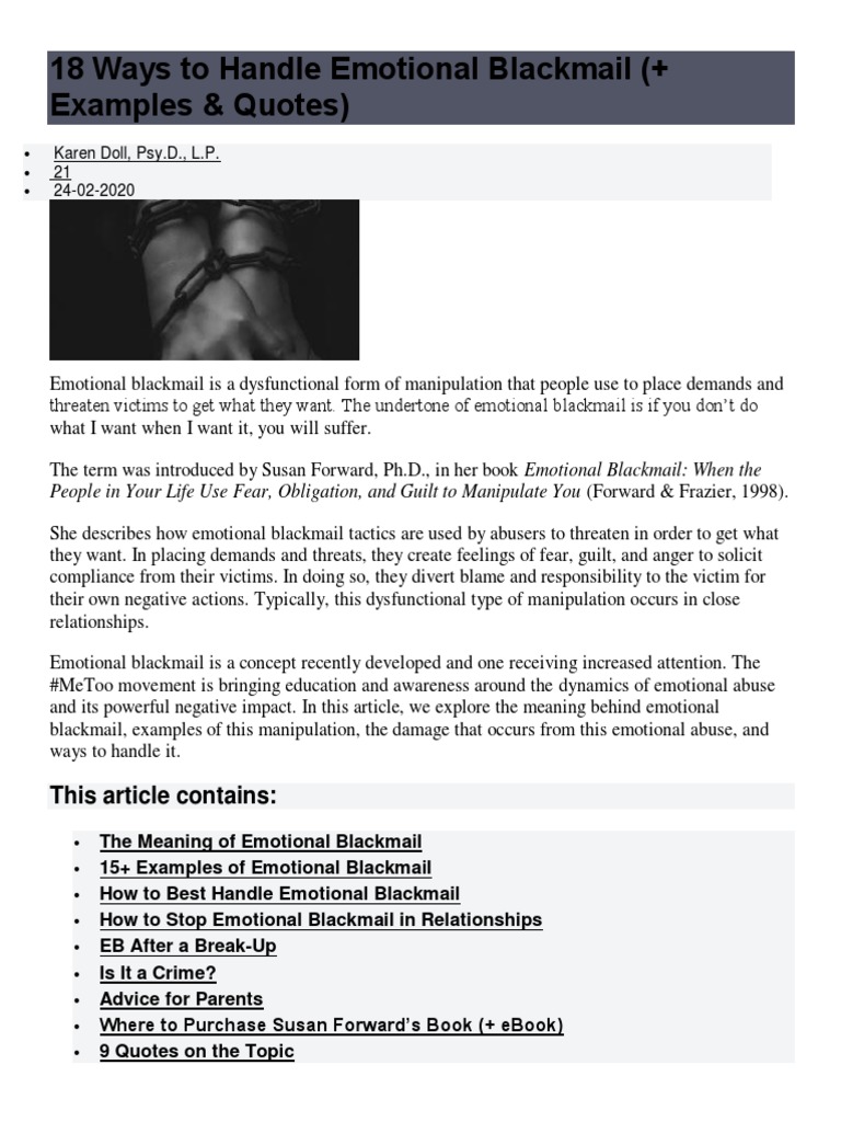 18 Ways To Handle Emotional Blackmail | PDF | Domestic Violence