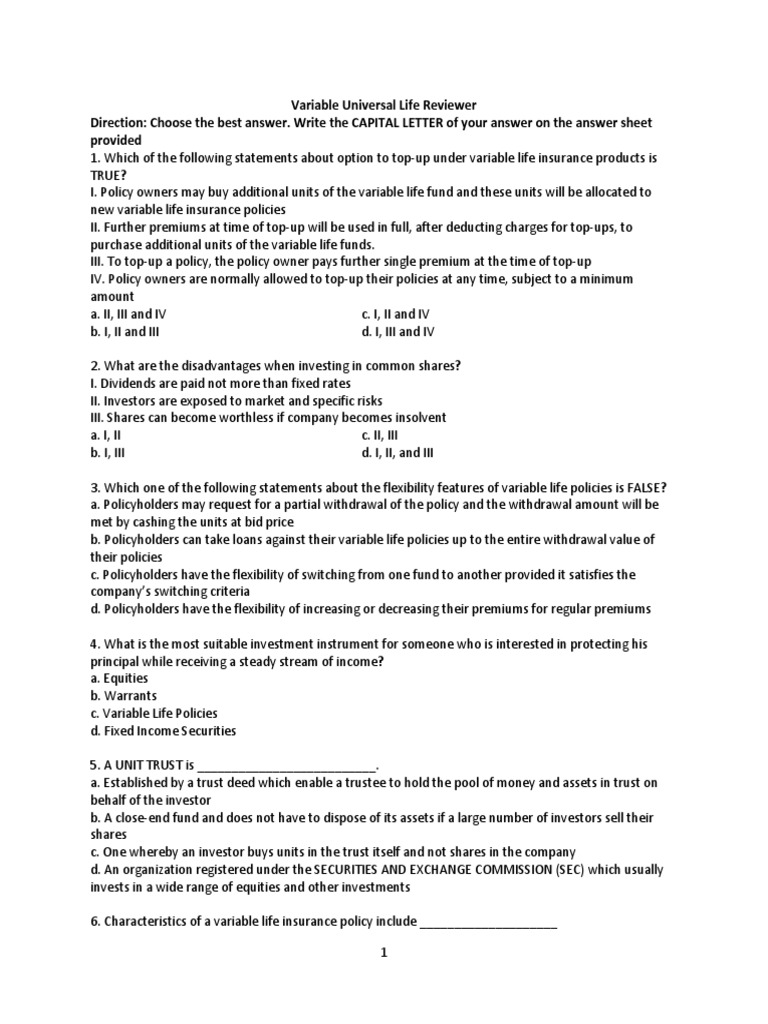 VUL Exam Reviewer for Insurance Commission | PDF | Life Insurance ...