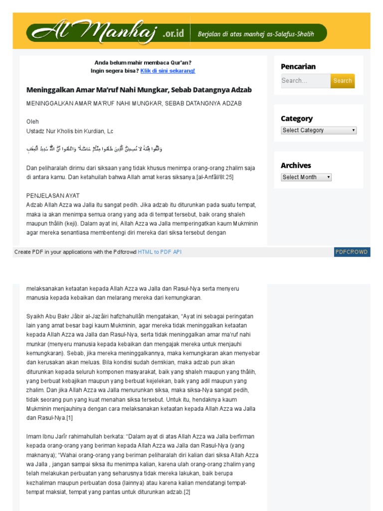 Almanhaj Or Id 3528 Meninggalkan Amar Maruf Nahi Mungkar Seb Pdf