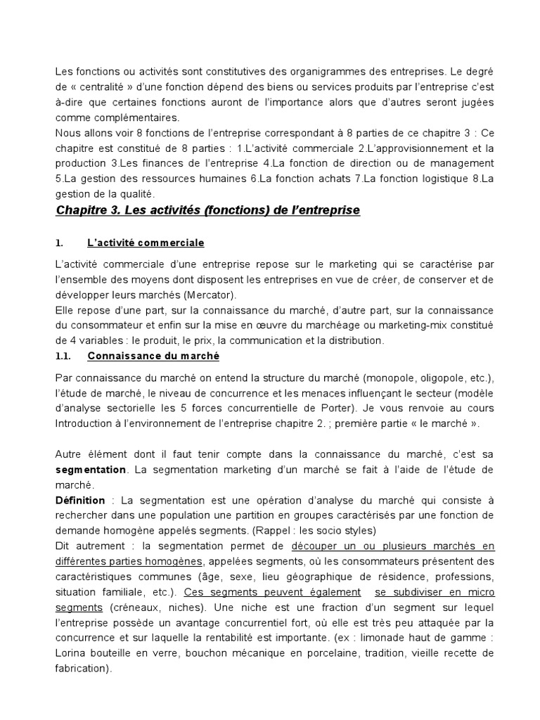 Fonctions et Activités de l'Entreprise | PDF | Management de la qualité ...