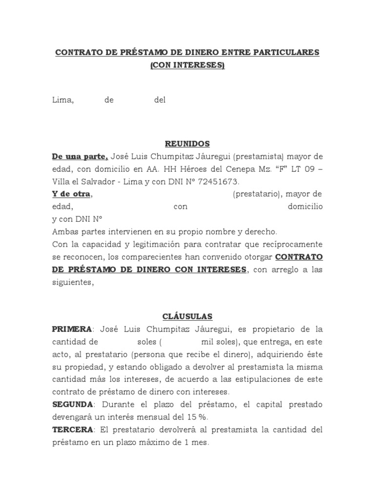 Contrato de Préstamo de Dinero | PDF | Derecho