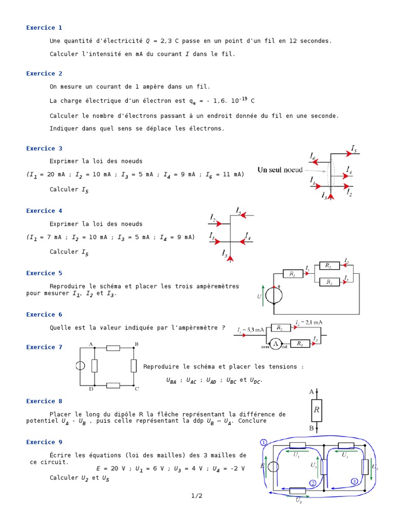 L intensité Du Courant électrique 4ème Exercice En Ligne Exercice 1 Une Quantite Delectricite Q 23 C Passe en Un Point D | PDF |  Tension électrique | Résistance (électricité)