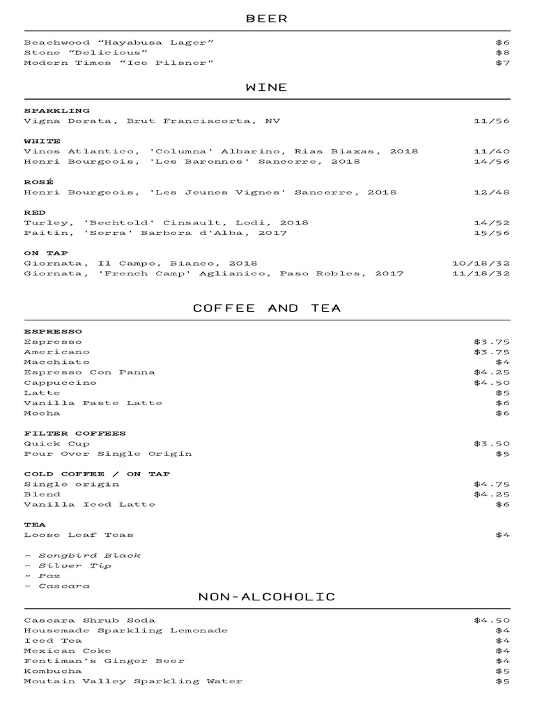 Sightglass Menu Full | PDF