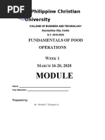 Module For Fundamentals in Food Service Operations