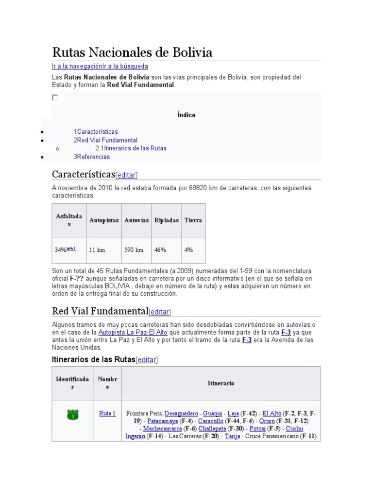 Rutas Nacionales de Bolivia | PDF | Infraestructura vial | La carretera