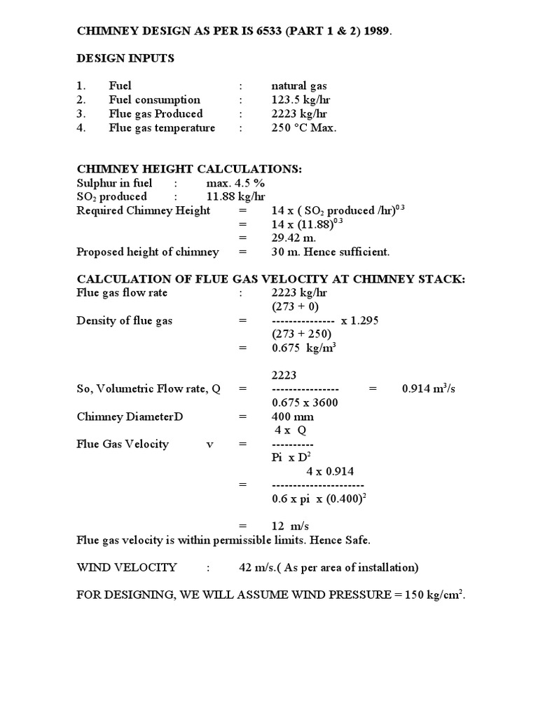 Chimney Design Calculations and Specifications | PDF | Materials ...