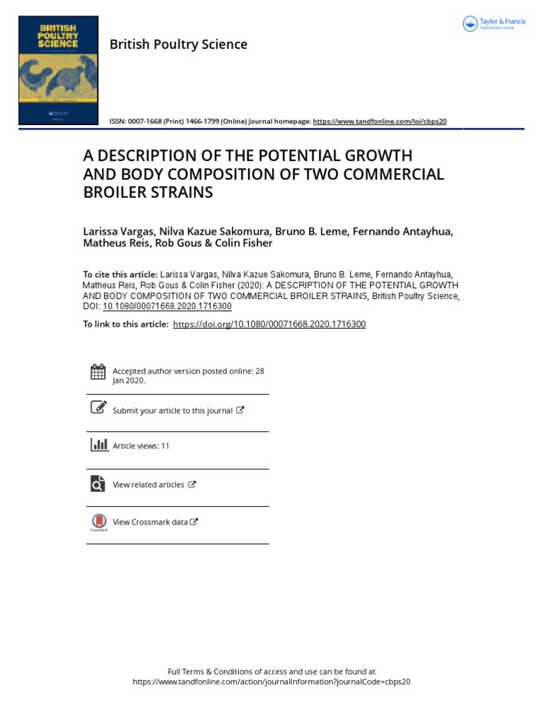 A Description of The Potential Growth and Body Composition of Two Commercial Broiler Strains