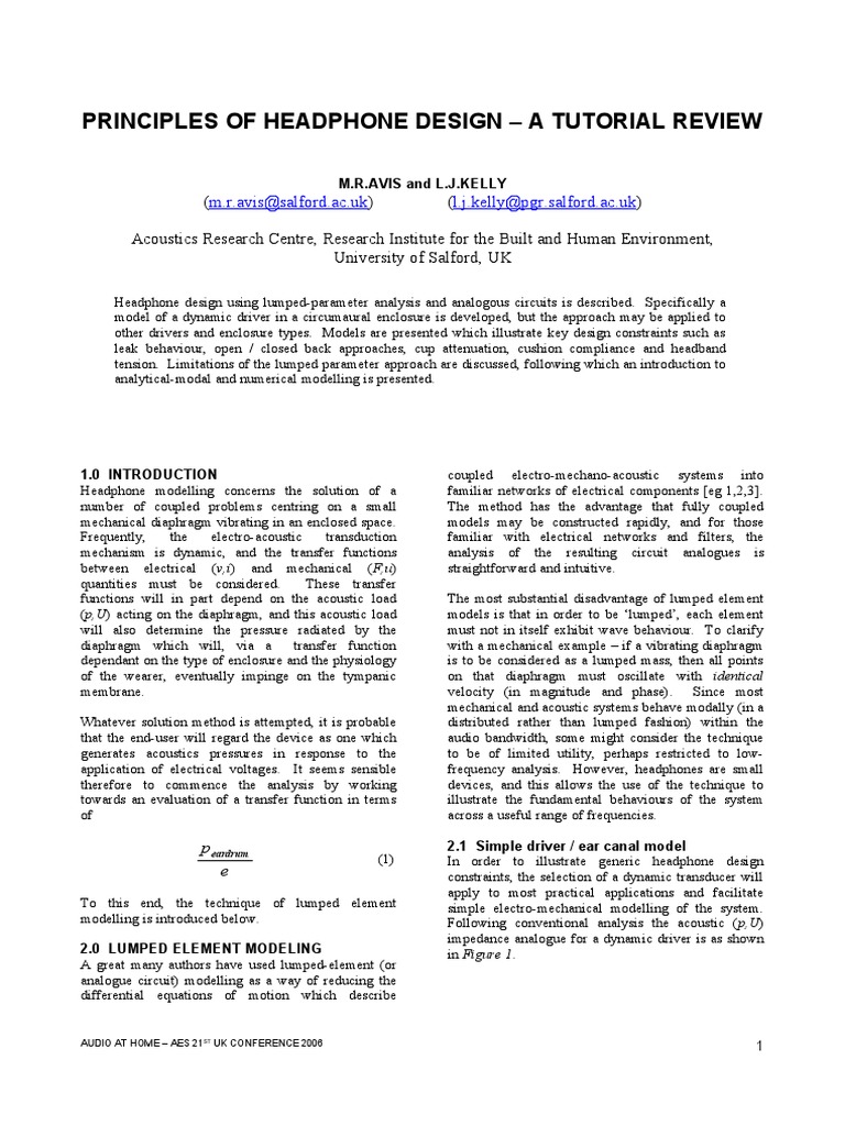 Principles of Headphone Design - AES Paper v0 5a | PDF | Finite Element ...