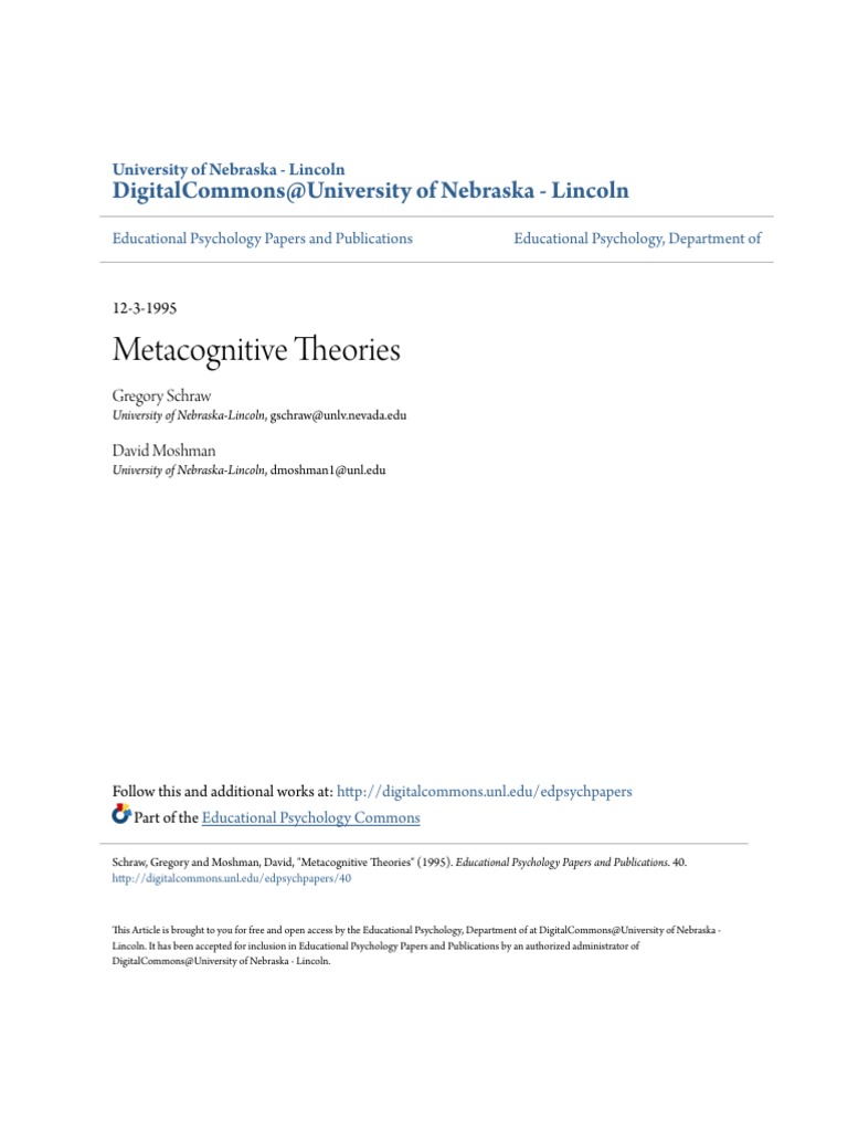 Metacognition Theories PDF | PDF | Metacognition | Theory