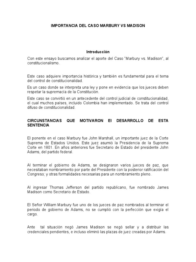 Importancia Del Caso Marbury VS Madison | PDF | James Madison | John Adams