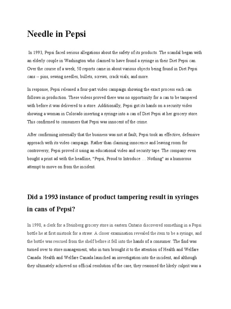 Needle in Pepsi Download Free PDF Syringe Pepsi