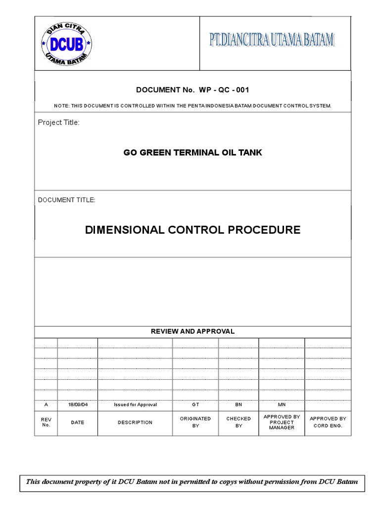 dimensional control procedure.doc | Surveying | Calibration | Free 30 ...