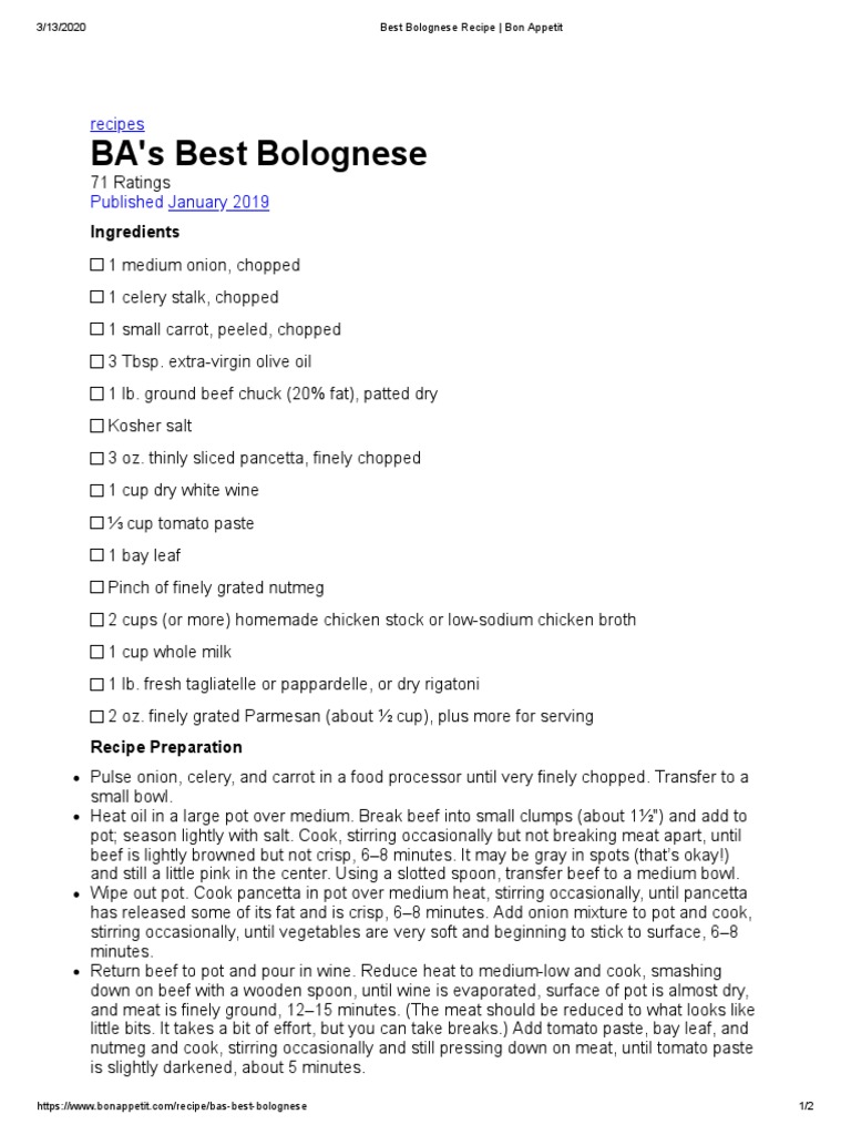Best Bolognese Recipe Bon Appetit PDF Pasta Asian Cuisine