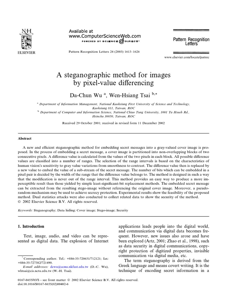 A Steganographic Method For Images by Pixel-Value Differencing PDF ...