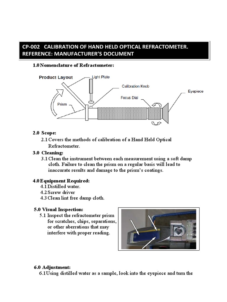 CP002 Calibration of Hand Held Optical Refractometer PDF