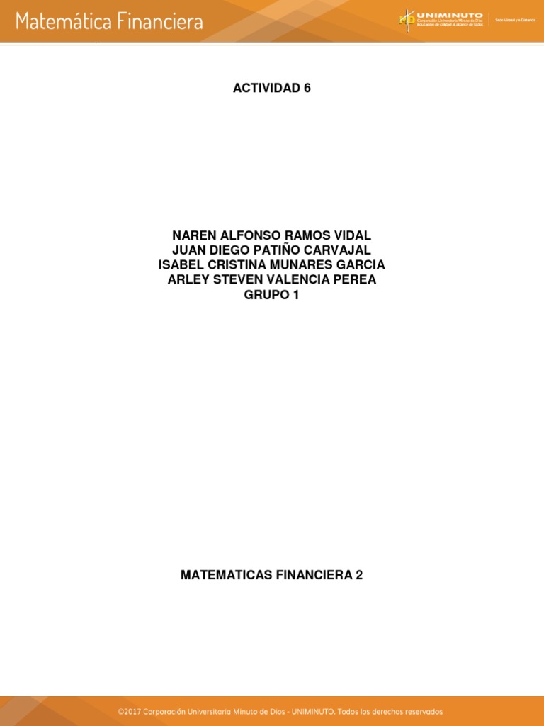 Taller de Fundamentos de Matemáticas Financieras. 2 PDF | PDF ...