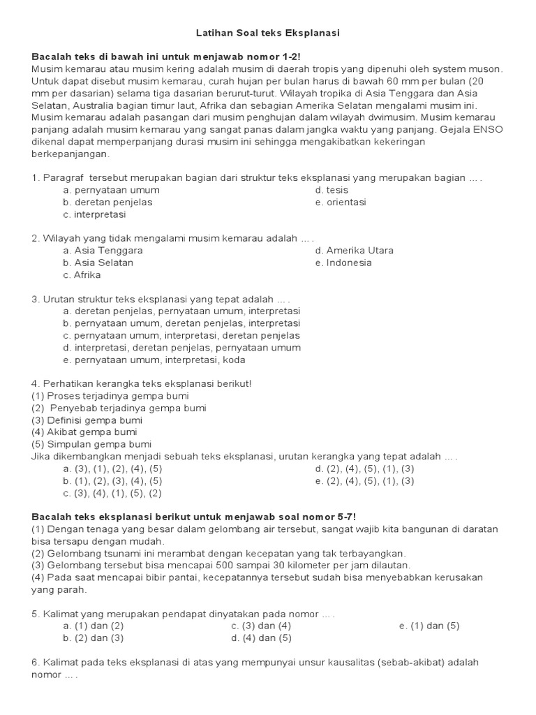 Latihan Soal Teks Eksplanasi Docx