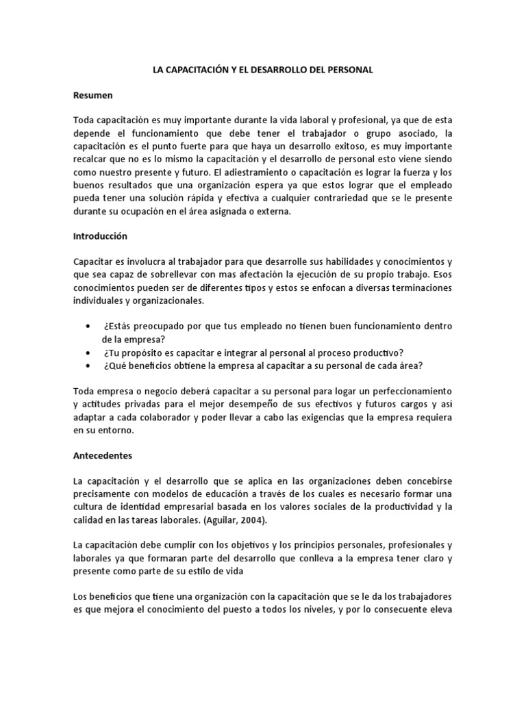4 - La Capacitación y El Desarrollo Del Personal | PDF | Gestión de ...