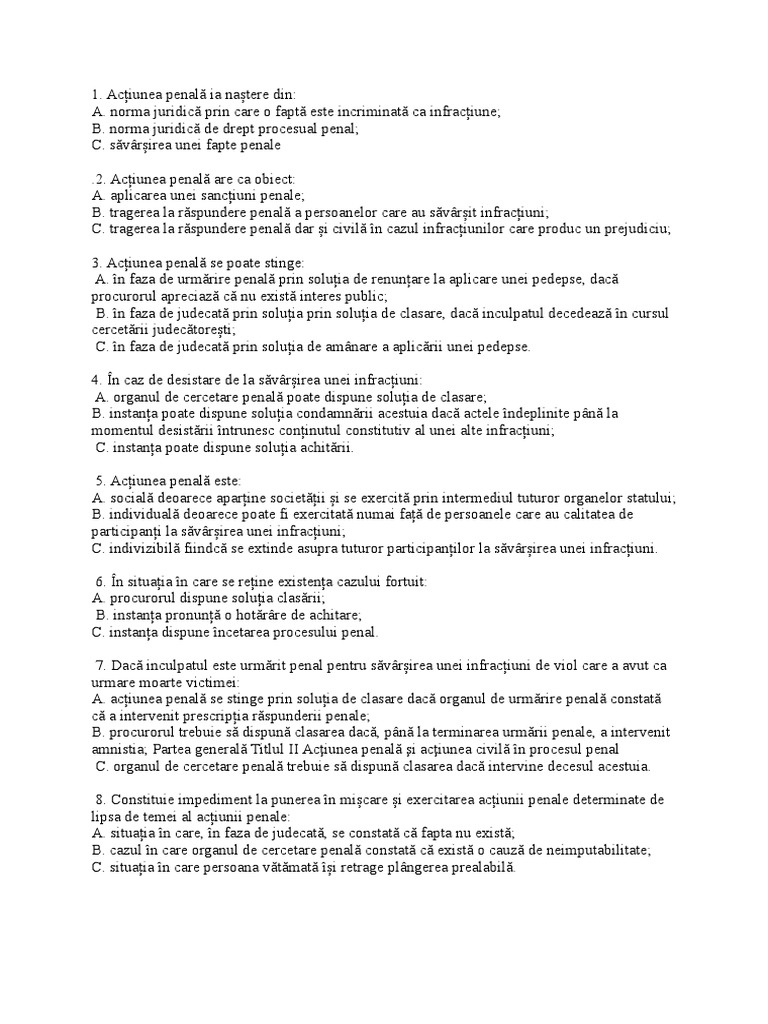 Grile Proced Penala Act Civila Si Penala | PDF