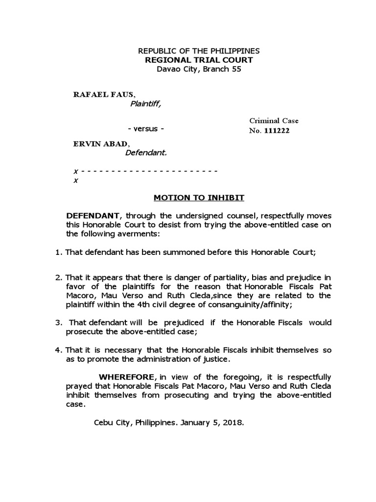 Motion to Inhibit Prosecutors in Case | PDF | Prejudice (Legal Term ...