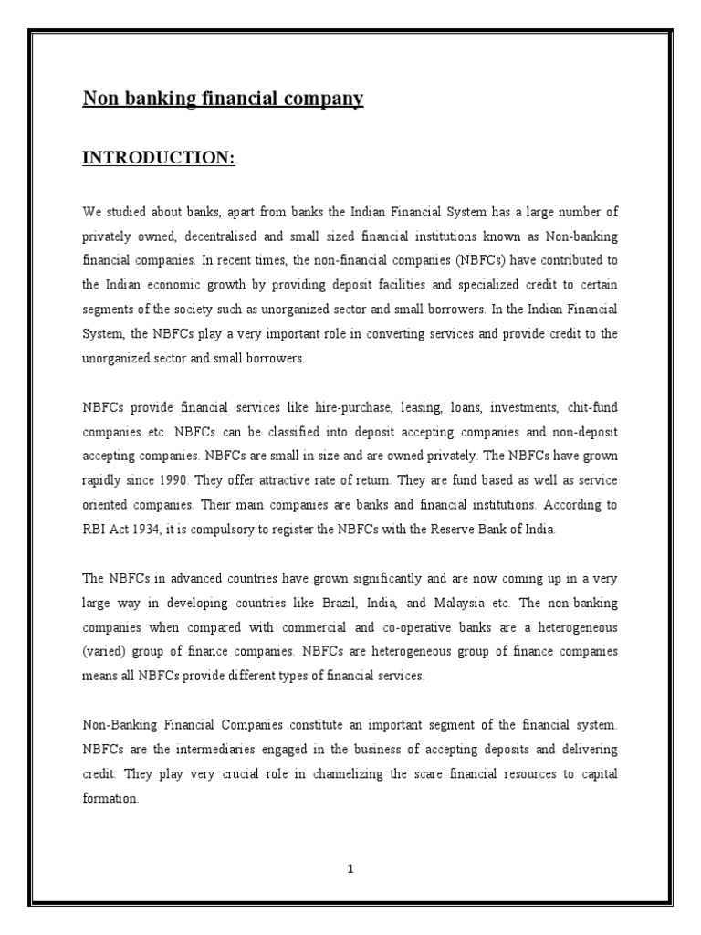 Role and Structure of NBFCs in India | PDF | Non Bank Financial ...