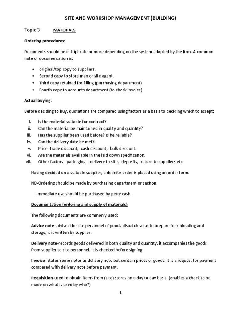 Site and Workshop Management Notes | PDF | Architect | Incentive