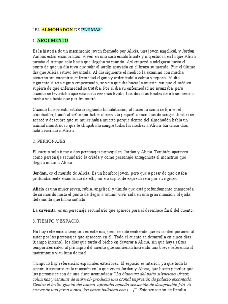 Cuento El Almohadon De Plumas Analisis