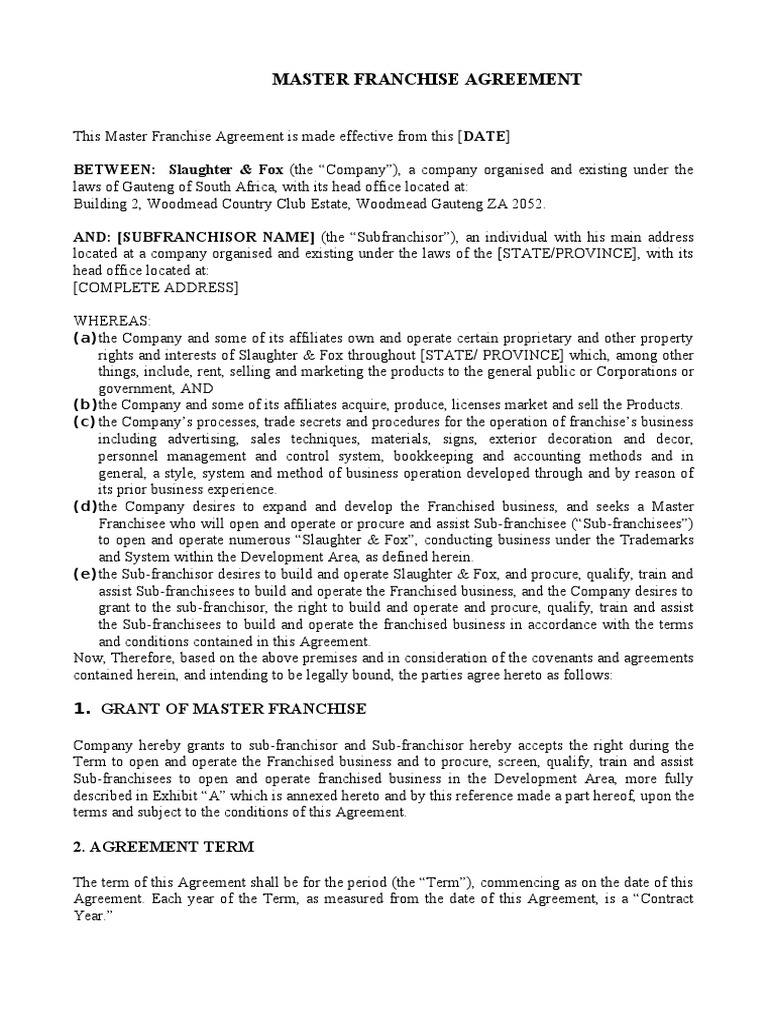 Master Franchise Agreement | PDF | Franchising | Assignment (Law)