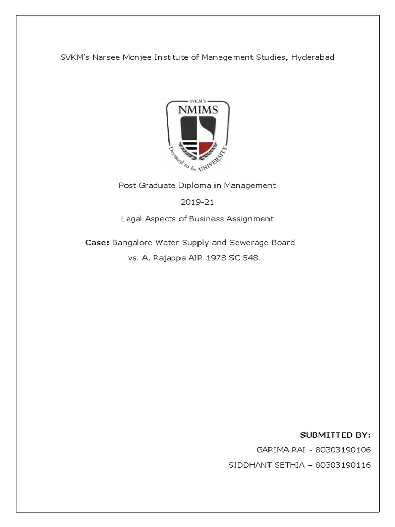 Law Assignment Bangalore Water Supply Case PDF Judgment (Law) Appeal