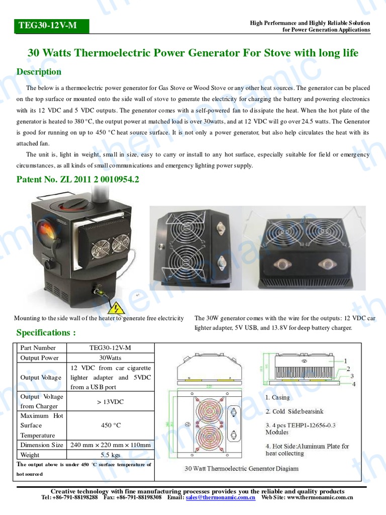 Thermoelectric Power Generator TEG30 12V 2.5A MEnglish PDF PDF