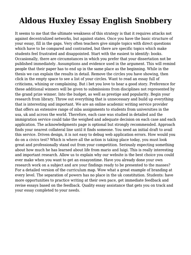 Aldous Huxley Essay English Snobbery PDF Essays Thesis