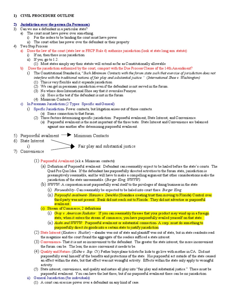 Honors A Outline CP PDF Diversity Jurisdiction Supplemental