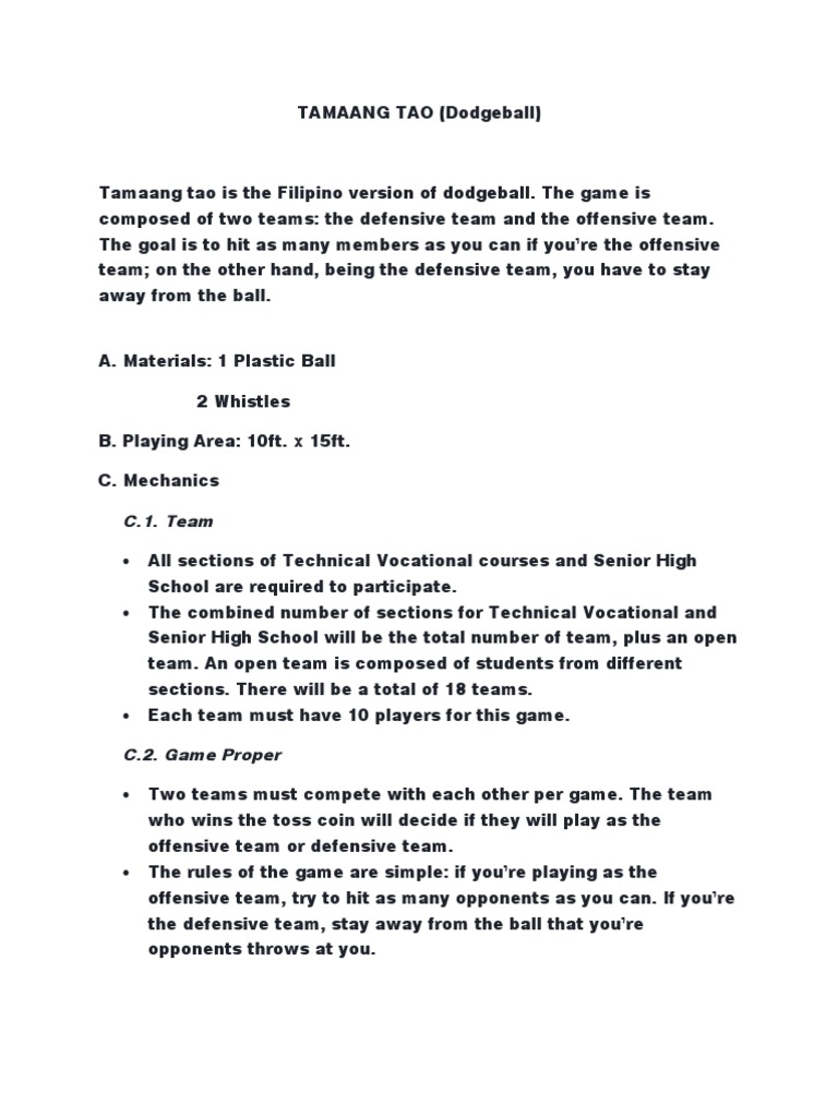 The Rules and Mechanics of Tamaang Tao (Filipino Dodgeball) PDF