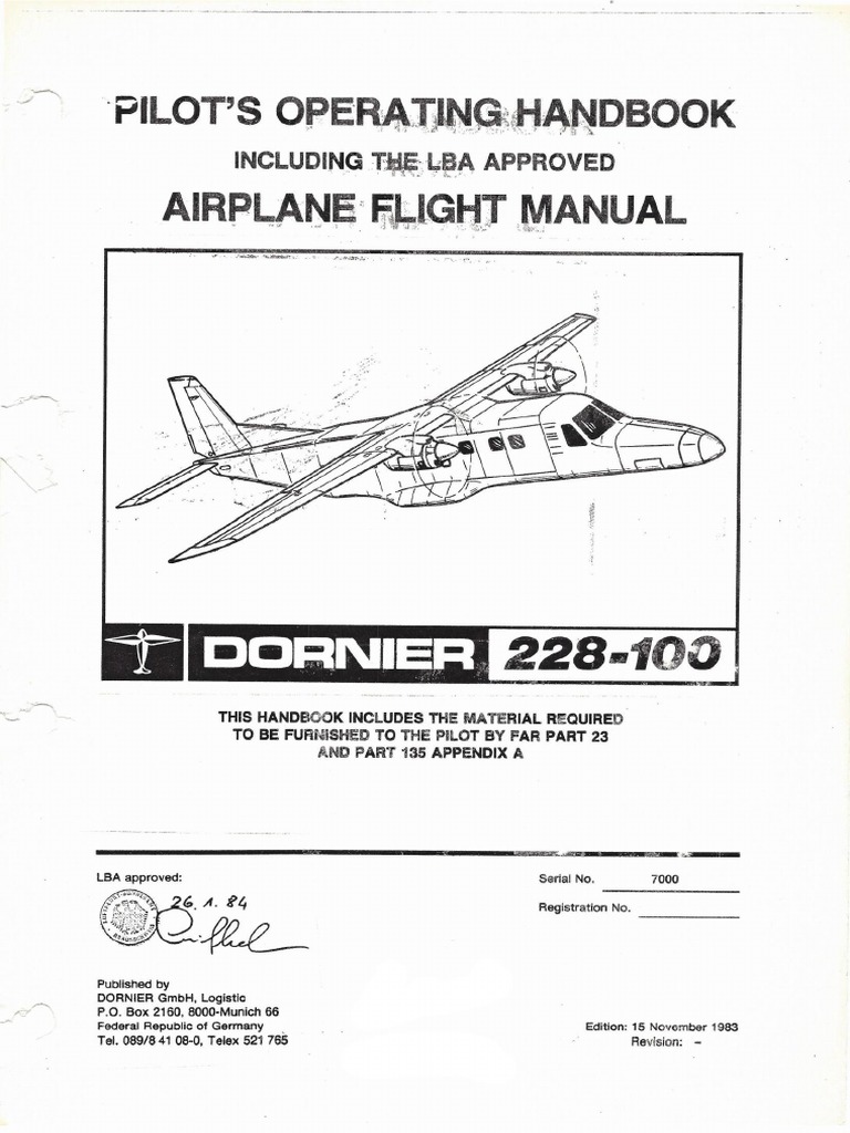 Dornier 228-100 Pilots Operating Handbook PDF | PDF
