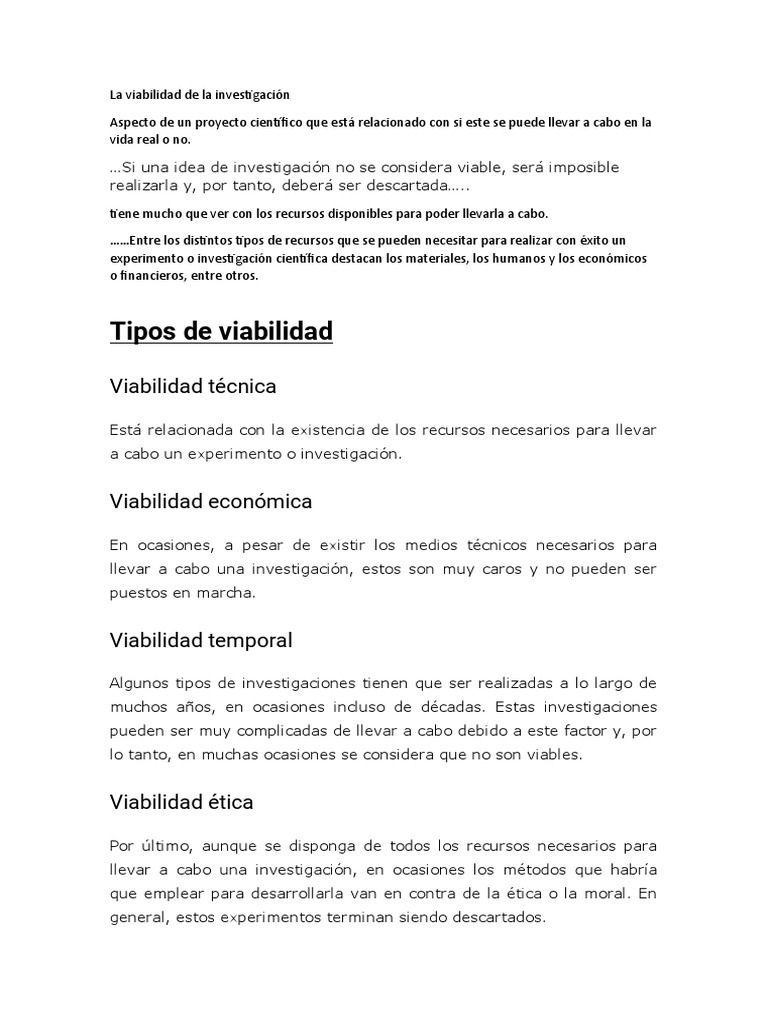 La Viabilidad de La Investigación PDF