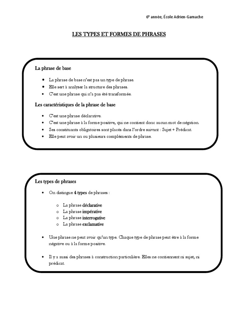 Exercices Types De Phrases 6ème Pdf 26-Les Types Et Formes de Phrase-6p | PDF | Phrase | Question