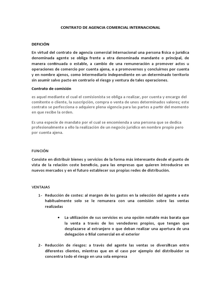 Contrato de Agencia Comercial Internacional | PDF | Justicia | Crimen y  violencia