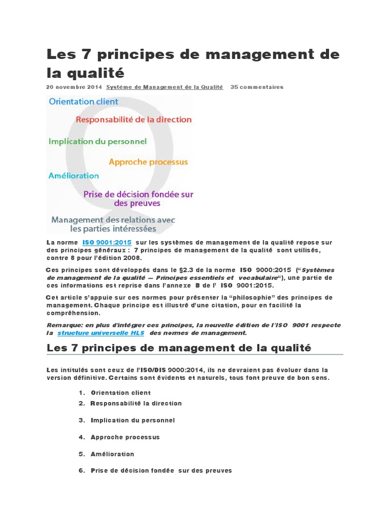 7 Principes de Management de la Qualité | PDF | Management de la ...