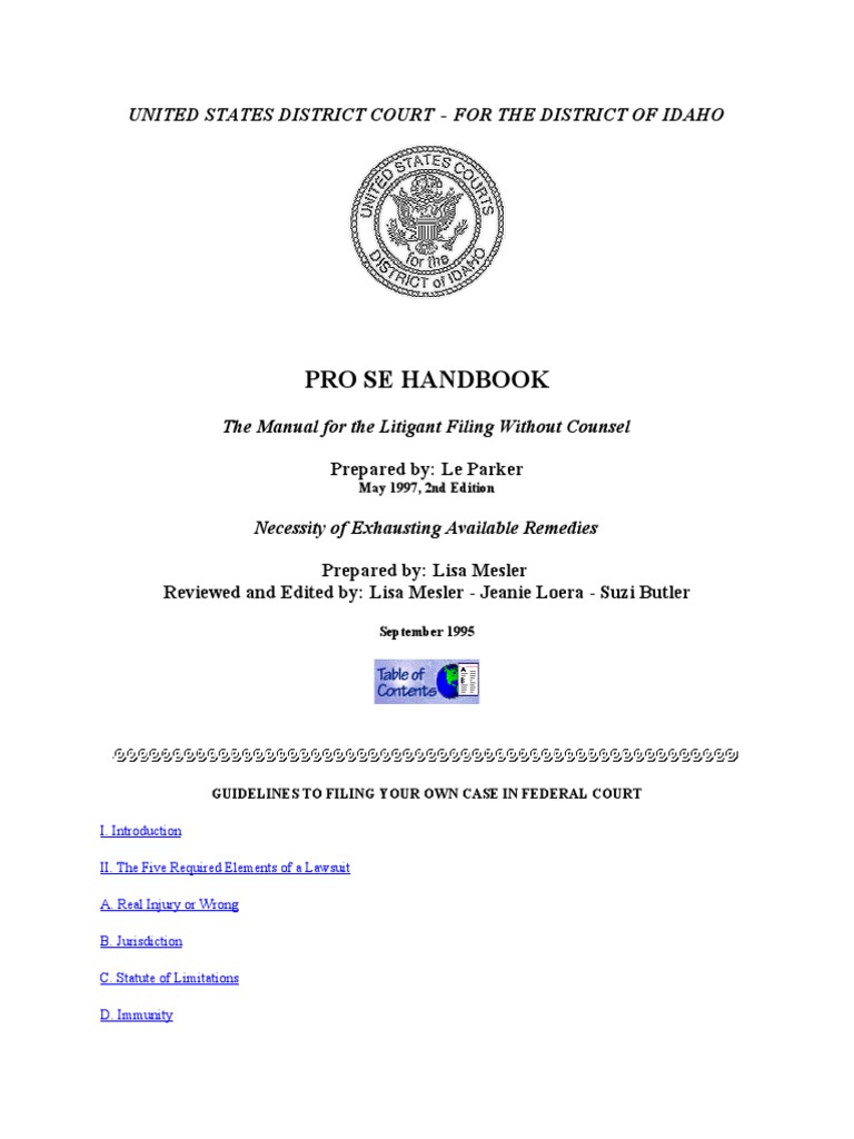 Pro Se Handbook Pdf Lawsuit State Court United States