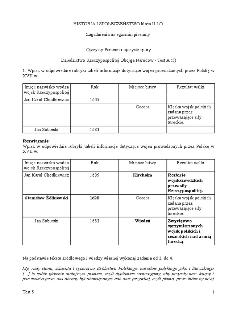 Dziedzictwo Rzeczpospolitej Obojga Narodów Sprawdzian