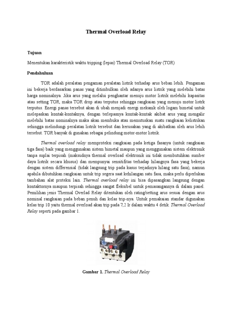 Karakteristik dan Fungsi Thermal Overload Relay | PDF | Metode & Bahan Ajar